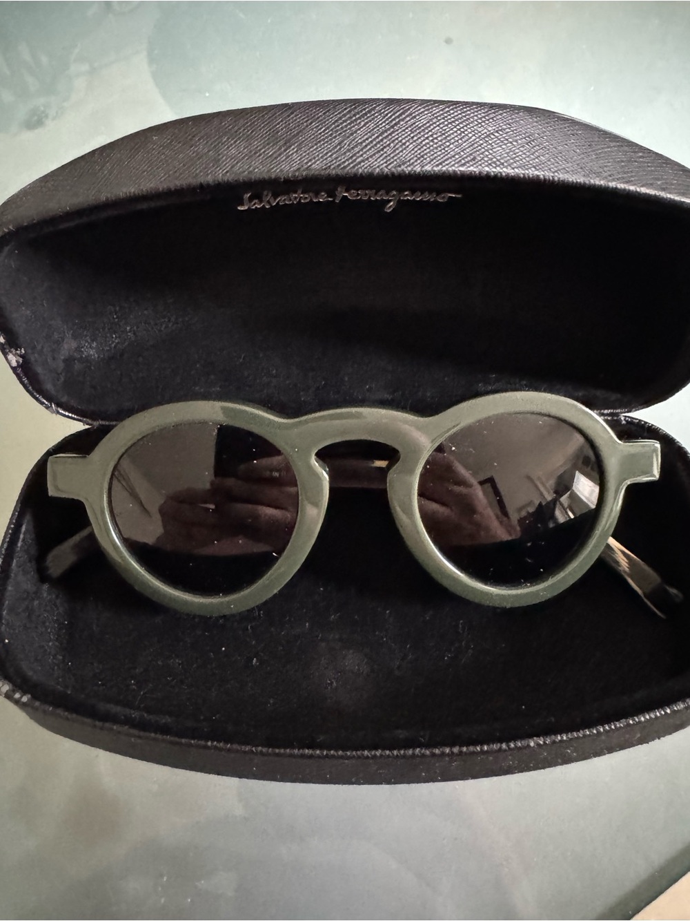 Salvatore Ferragamo Olive Sunglasses w brown Temple Arm